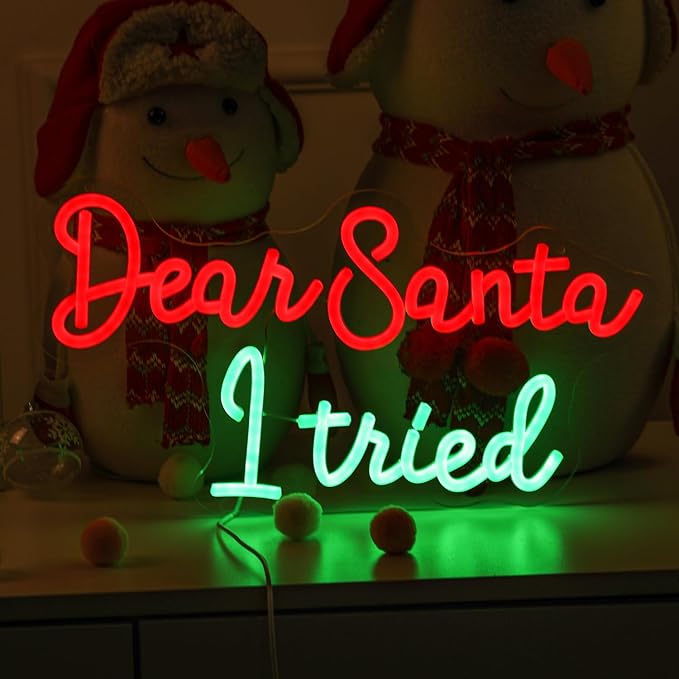 Dear Santa I Tired Neon Signs Merry Christmas LED Light Red Funny Eve Neon Lamp for Kids Bedroom Nursery Happy New Year Party Wall Decor Xmas Gift for Good Boys Girls