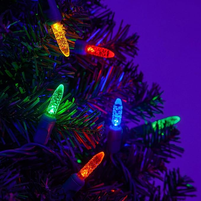 Wintergreen Lighting 50 T5 Christmas Tree Lights Multicolor, 25.5' LED Multicolor Mini Lights Indoor-Outdoor Christmas String Lights Party