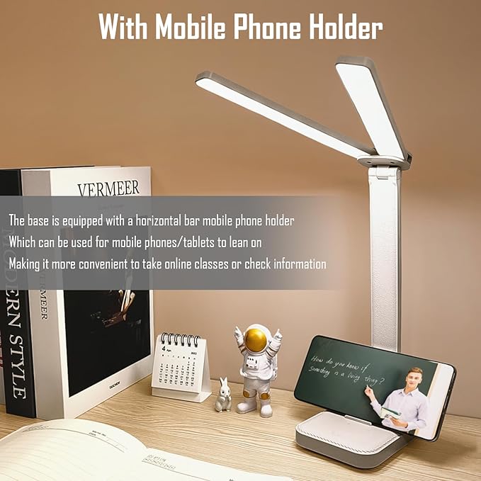 LED Double Head Desk Lamp, Rechargeable Portable Table Lamp, Adjustable Light Color and Brightness, USB Powered, LED Light for Work, Reading, Emergency (Pink)