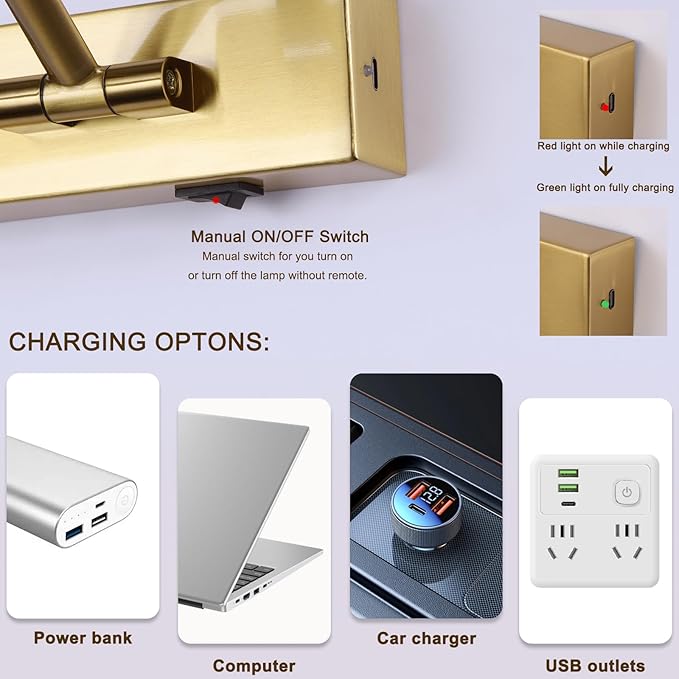 5W LED Wireless Picture Lights with Remote and Timer 23.6 Inch Rechargeable Brass Gallery Lighting Battery Operated Art Lights Over Frame Portrait
