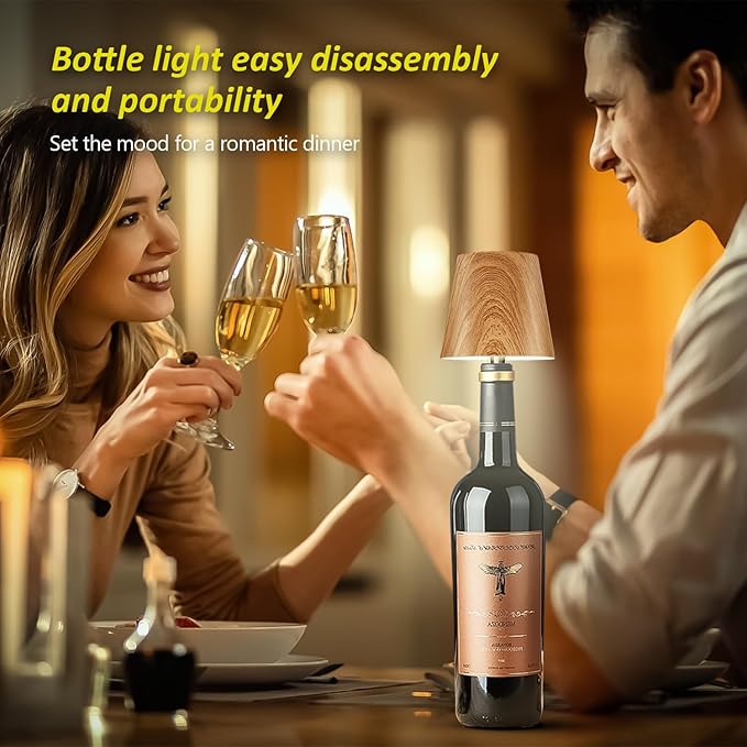 2025 New Bottle Lamp - LED Bottle Lights for Liquor & Wine Bottles, Cordless Lampshade, Whiskey Bottle Top Light, Bottle Stopper Night Light Kit, Rechargeable 3-Tone Touch-Dimmable