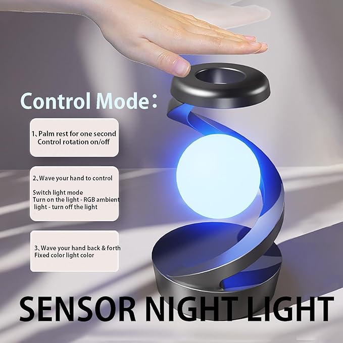 Levitating Lamp Levitating Moon Lamp 360° Floating & Spinning in Air Freely with RGB Moon Lamp, Wireless Charging Night Light, Gesture Control Rotating Floating Night Light Desk Toys,White