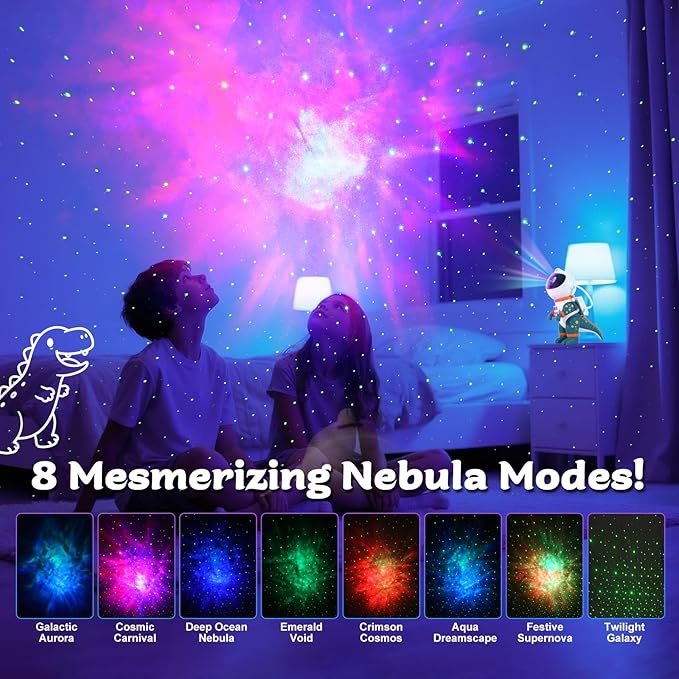 LOVME Galaxy Star Projection Night Light, Dinosaur Astronaut Space Projector with 8 Modes Starry Nebula Effects, Timer & Remote Control, Bedroom Ceiling Decor for Kids, Christmas Birthday Gift(Blue)
