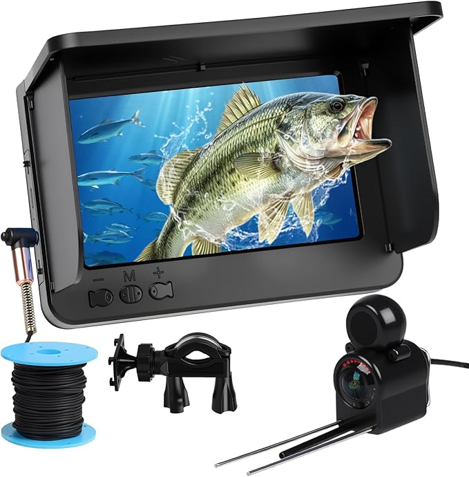 Underwater Fishing Camera 5 Inch, 4K HD IPS Monitor Fish Finder 220° Wide Angle IP68 Waterproof Infrared Night Vision with 98ft Cable, 8000mAh Fishing Camera Gift for Men,Ice Lake Boat River Fishing