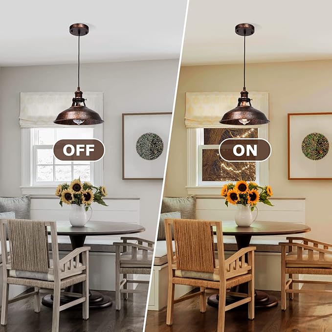 Lingkai Industrial Barn Pendant Light Farmhouse Hanging Lighting Small Chandelier Fixture 10.6in Vintage Ceiling Lamp for Kitchen, Dining Room, Living Room, Hallway