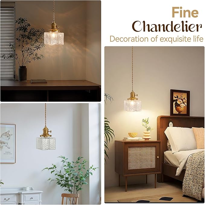Hanging Pendant Light, Antique 5.31 Inch Pendant Lights with Light Bulb Retro Glass Shade Easy Installation Braided Light Cord Hanging Lamp for Living Room, Bedroom and Dining Room