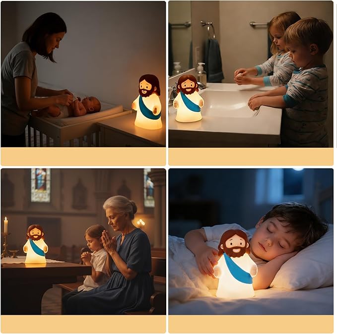 Little Jesus Night Light Mini Jesus Silicone Lamp Dimmable Nursery Nightlight for Kids Rechargeable Bedside Touch Lamp Perfect for Christmas, Easter and Baptism Gifts (Blue)