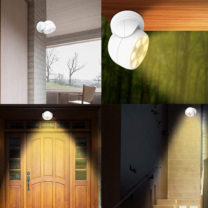 BIGLIGHT Battery Operated Motion Sensor Spotlight, Wireless LED Flood Light Indoor Outdoor, Super Bright Waterproof Security Lighting, Motion Uplight for Wall Front Door Shed Hallway, 200 Lumens