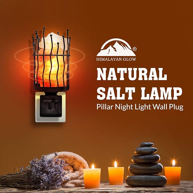 Himalayan Glow Lattice Style Basket Salt Lamp Night Light with Pink Salt Chunks | 360 Degree Rotatable Wall Plug, Ideal Gift for Home Décor (Pack of 2)