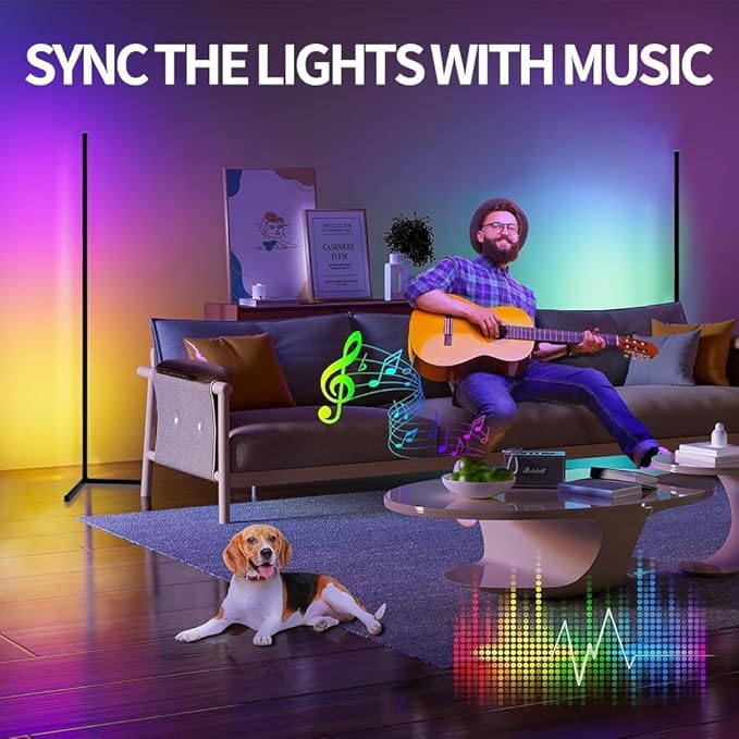 RGBIC Floor Lamp, LED Corner Lamp Works Smart APP, Smart Modern Floor Lamp with Music Sync and 16 Million DIY Colors, Color Changing Standing LED Lamp for Bedroom Living Room