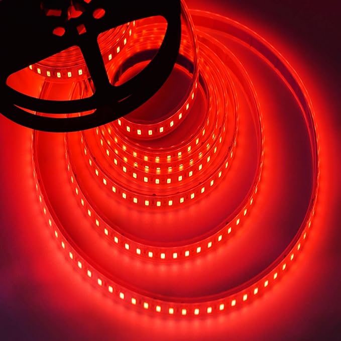 SUYOOULIN LED Strip Lights, AC110V/120V 16.4ft/5m 15000LM SMD 2835 600 LEDs Light Strips Tube Waterproof IP67 LED Ribbon, 2 Times Brightness Than Low Voltage Strip Lights (Red)