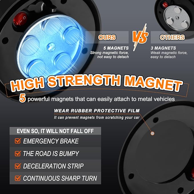 2PCS Magnetic Red Strobe Lights for Trucks, Rechargeable Flashing Lights for Vehicles, LED Red Beacon Magnetic Trailer Lights Portable Emergency Safety Warning Lights Wireless Strobe Lights