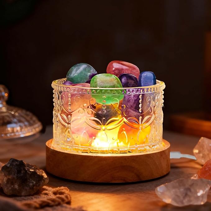 Runyangshi Crystal Lamp Night Light - Natural Colored Fluorite Crystal Tumblestone, 3 Lighting Modes with 10 Brightness Levels, Kid & Pet Friendly Design, USB Powered, Ideal for Home and Decor & Gift