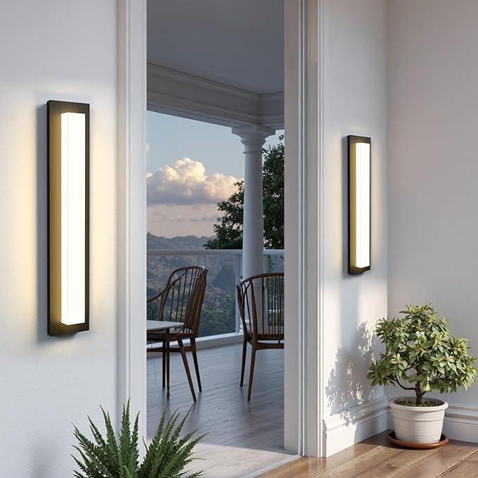 LamQee 23.6 in Aluminum Long Outdoor Wall Lights, 2900K 1580LM LED Waterproof IP65, Linear Modern Exterior Lighting Fixtures Wall Mount Outside Sconce Acrylic Shade for House Porch Patio Garage Door