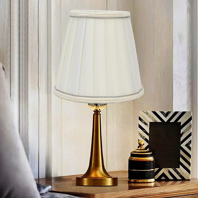 2Pcs Small Lamp Shade, Pleated Fabric Lampshade Clip On Modern Lampshades for Table Floor Lamp, Pendant Light Chandelier, 3.6 inch Top x 5.6 inch Bottom x 5.1 inch Height(Light Beige)