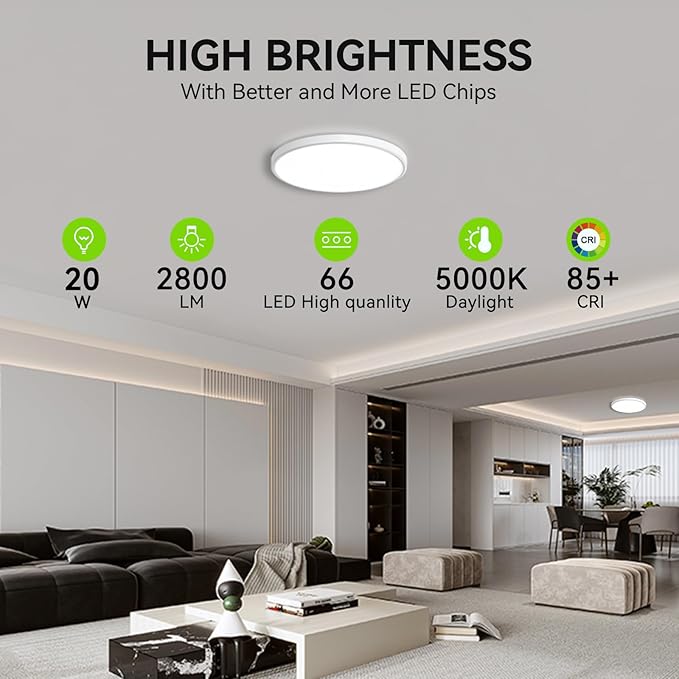 MODERN 4-Pack Super Thin 9inch 2800lm Flush Mount LED Ceiling Light White, 5000K Daylight, Ceiling Light Surface Mount for Bedroom, Living Room, Dining Room, Garage, Office