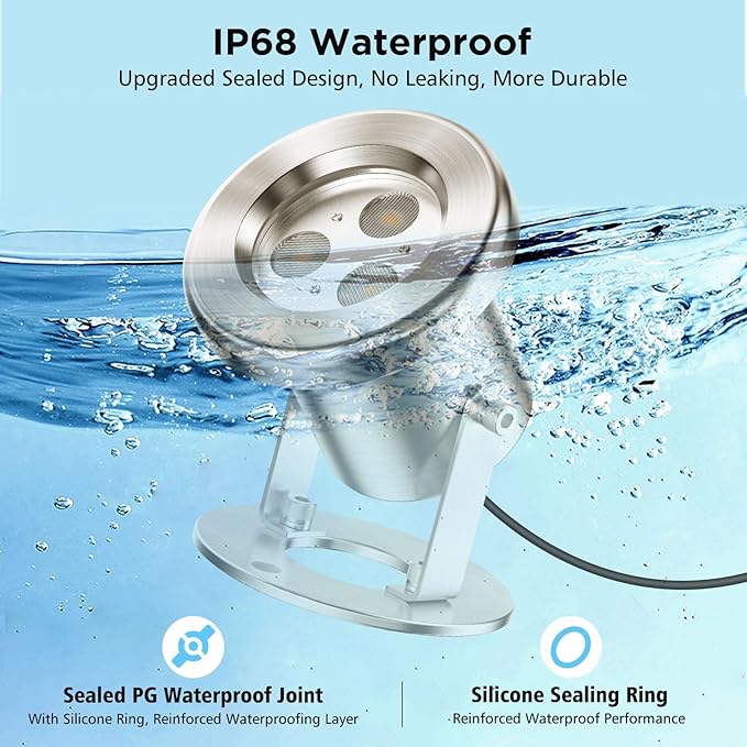 LyLmLe LED Pond Lights with APP Control, 6W SS316 Stainless Steel RGB Underwater Fountain Light with 12V Transformer, IP68 Waterproof Outdoor Underwater Lights for Pond Waterfall, Black Wire(2-Spots)