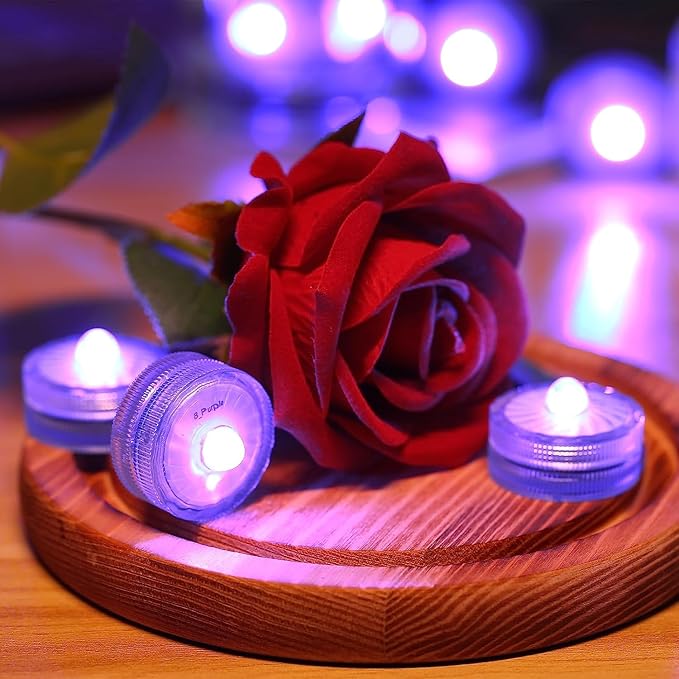 HL Submersible LED Light,Purple Small LED Light,100 Hours Waterproof Flameless Led Lights Battery Powered for Wedding Home Vase Festival Party Decoration 24pcs (Built-in 48 Batteries)