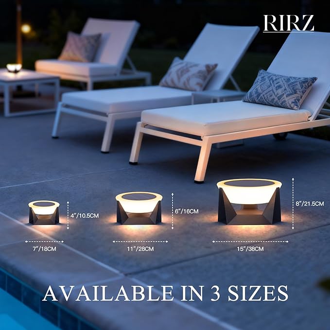 7.09" Solar Lanterns Outdoor Waterproof, 3000K Modern Unique Floor Lamp, Remote Control Outdoor Patio Floor Lamp, IP54 Waterproof Patio Lantern, Smart Solar Powered Porch Lantern for Patio Garden