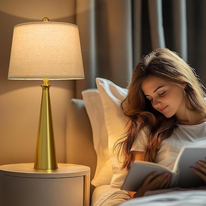 Oneach 25.75" Modern Table Lamp Set of 2, Bedside Lamps with USB Ports, Brass Gold Nightstand Lamps Set for Living Room Bedroom House Bedside Home Office Family