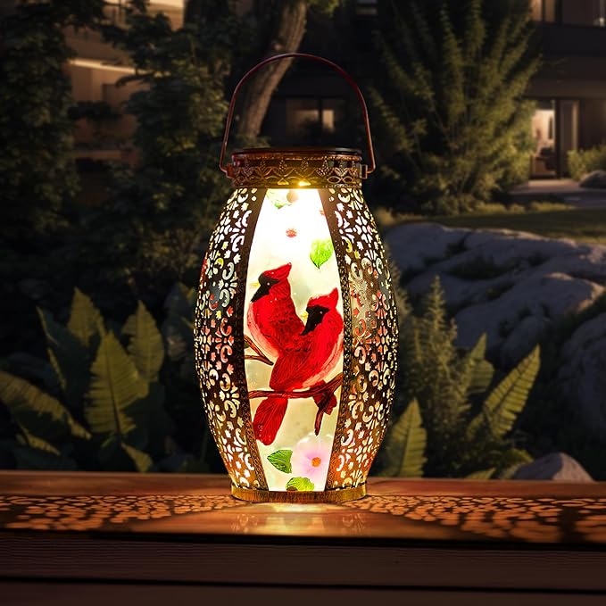 Cardinal Outdoor Solar Lanterns Waterproof 13.8" Large Hanging Solar Lantern Decorative Cardinals Solars Lights for Outside Yard Table Patio Garden Pathway Lawn Cardinal Gifts