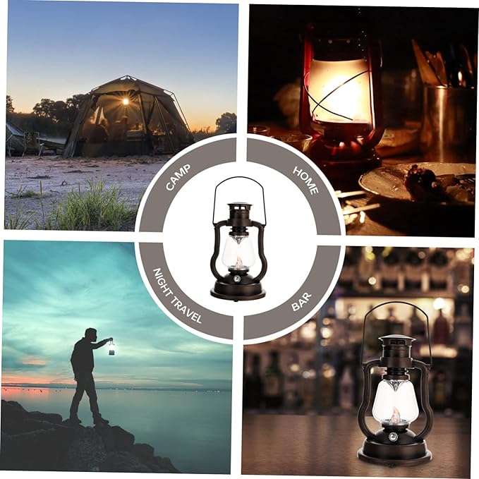 PRETYZOOM Retro Handheld Kerosene Lamp Portable Decorative Light for Home Bar Rechargeable Vintage Lantern Warm Glow for Festivals and Cozy Atmospheres