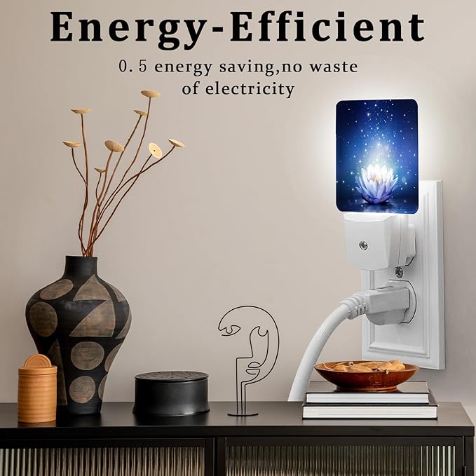 Lotus Flower on Water?Night Light, Plug-into Wall Magic Sparkling Glitter Star Nightlight Lamp with Dusk to Dawn Sensor, Led Lamp 0.5W Energy Efficient for Boys Girls Adults Home Decor