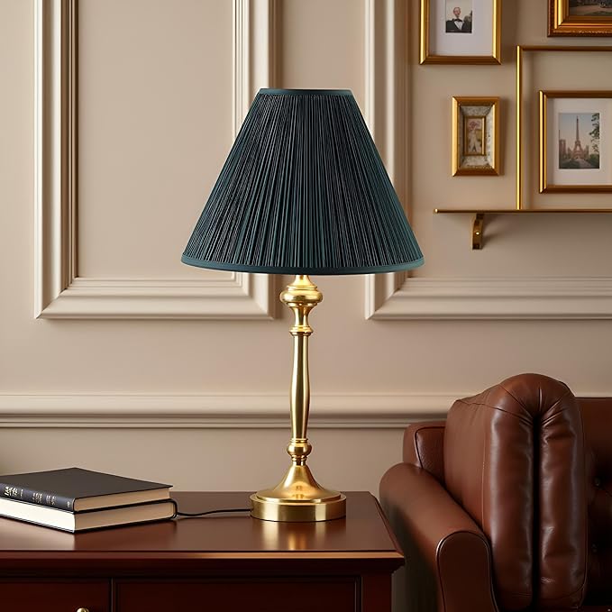 Aspen Creative 33193, Transitional Hardback Empire Shaped Mushroom Pleated Dark Green Spider Shade, 6" Top x 16" Bottom x 12" Slant