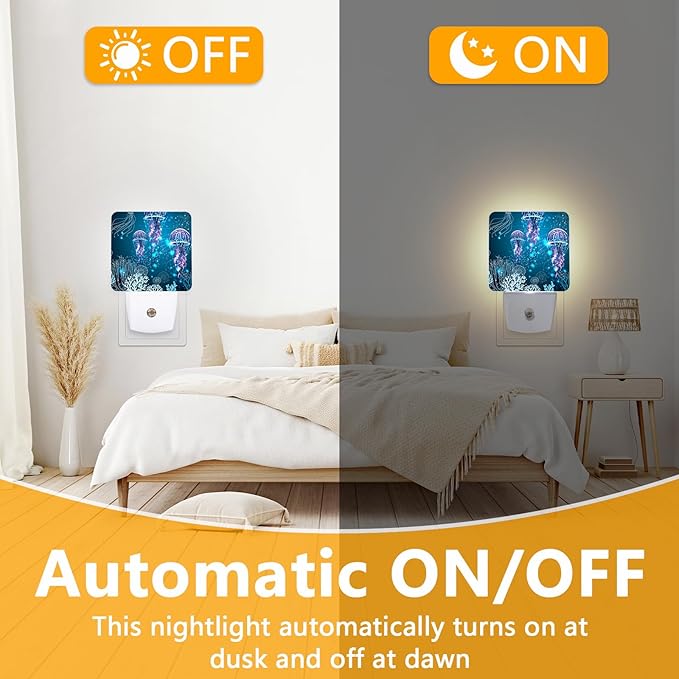 Jellyfish Night Light, Plug-into Underworld Sea Animals Nightlight White LED Lamp, Energy Efficient Decor Desk Lamp for Bedroom Hallway Stairs Bathroom