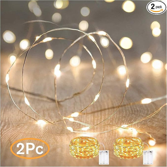 ANJAYLIA 2 Pack Fairy Lights 16.4ft 50 LED String Lights Battery Operated Mini Firefly Starry Lights for Wedding, Bedroom, Party, Christmas, Warm White