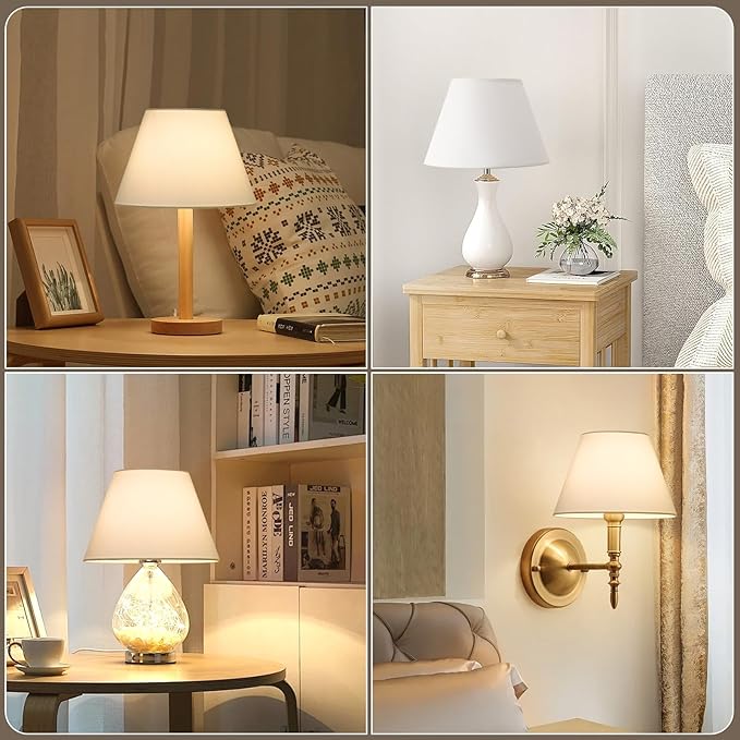 Small Lamp Shades Set of 2, 5.5" Top x 10" Bottom x 6.6" High, Small White Lamp Shades for Table Lamps, Fabric Lampshade Replacement for Bedside Lamp, Wall Sconces, Spider, Clip on Adapters Included