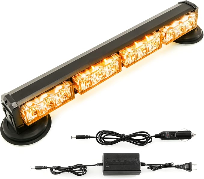 BooYu 14.8" Amber Battery Powered Emergency Strobe Lights Bar for Truck Vehicle Trailer Rechargeable Roadside Wireless Rooftop Mini Hazard Flashing LED Beacon Warning Light w/Magnetic Base