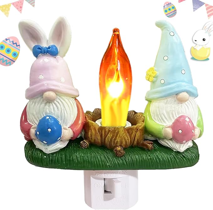 Gnomes Campfire Nightlight Gnome Lamp Easter Night Light Plug Into Wall Dwarfs with Easter Eggs Night Lamp Bedroom Bathroom Decoration (Gnomes)
