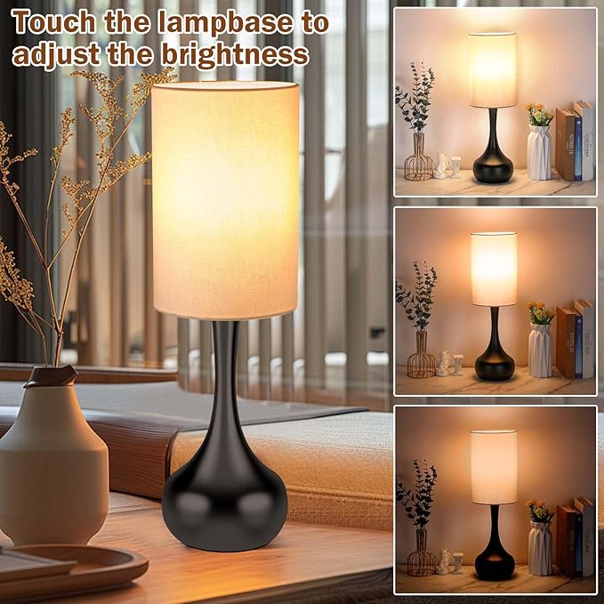 Touch Droplet Table Lamp for Nightstand, 3-Way Dimmable, No Assembly Required, Mid Century Modern Small Black Bedside Lamp for Bedroom, Living Room, Office