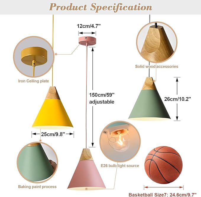 KCO Lighting Cone Pendant Lights Kitchen Island Small Pendant Light 3 Pack Barn Hanging Lights Indoor Nordic Pendant Lighting Pink Pendant Light Fixture