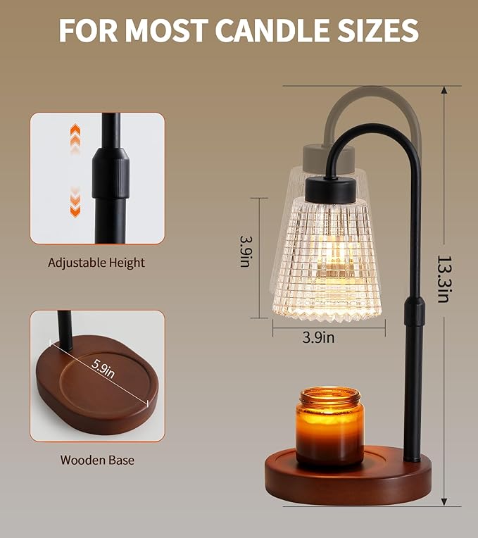 Black Candle Warmer Lamp WithTimer and Dimmer,Fragrance Electric Wax Melt Warmer with 2 Bulbs,Scented Jar Lamp,Mother's Day/Birthday/Christmas Gifts for Mom/Wife,Home Decor,Adjustable Height