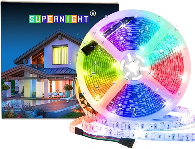 SUPERNIGHT RGBWW LED Strip Light IP65 Waterproof RGB Color Changing Rope Lighting with Warm White 3500K Color 16.4ft 300leds 5050 Tape Light (RGB + Warm White)