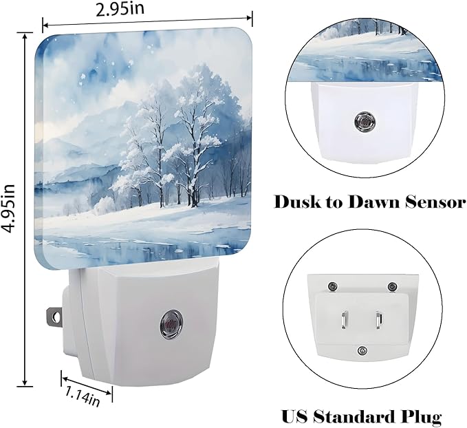 Snow Forest Night Light,Plug-in Night Lights with Dusk-to-Dawn Sensor for Stairway,Hallway,Bedroom Sleep Friendly Ideal for Women/Girls/Boys Gift,0.5w