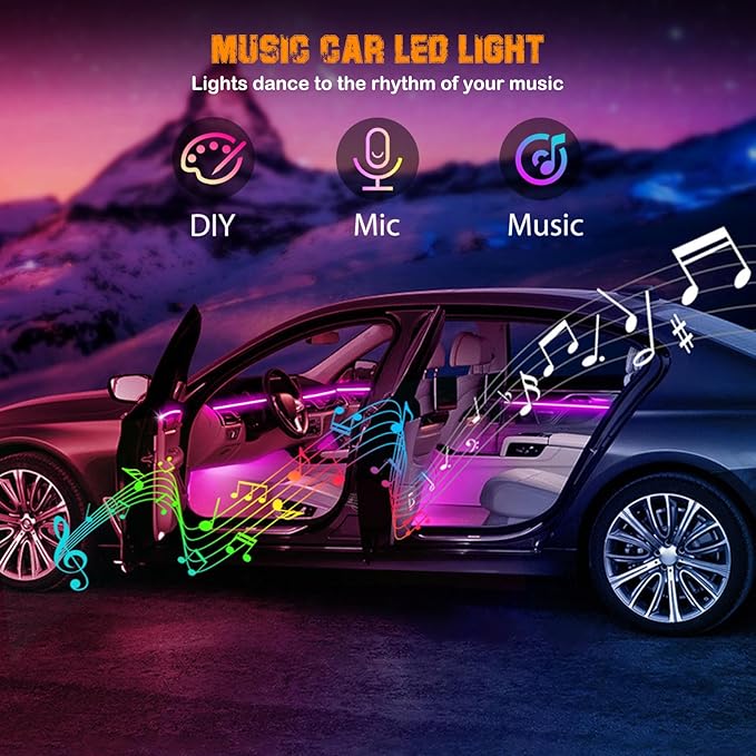 Car LED Lights, Interior Car Lights with Wireless APP/RF Remote/Button Control, Car Ambient Lighting Kit with 236" Integrated Molding Fiber Optic RGB Sync to Music (9 in 1-USB)