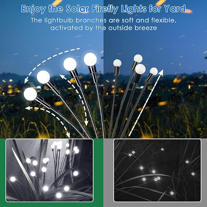OZS 6 Pack Total 48 LED Solar Garden Lights Fairy Outdoor - Solar Firefly Lights Outdoor, Sway by Wind, Waterproof for Garden Patio Pathway Fairy Decoration (Cold White)
