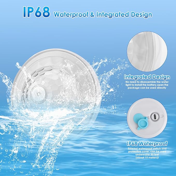 Floating Pool Lights, Pool Light with 6 Dynamic Lighting Effects, IP68 Waterproof Pool Lights That Float, Rechargeable RGB Upper and Lower Color Changing Lights for Hot Tub, Patio 4 Pack