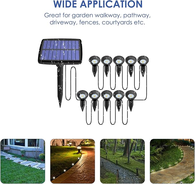 Solar Pathway Ground Lights 10 LED Solar String Ground Lights Solar Powered Inground Lights for Garden Lawn Walkway Driveway