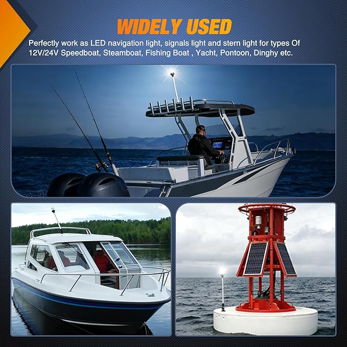 Nilight Marine Boat Stern Light 24Inch White Fold Down Anchor Lights 12V 24V Waterproof 360° Lighting Navigation Lamp for Fishing Ship Sailboat Yacht Pontoon Speedboat Dinghy