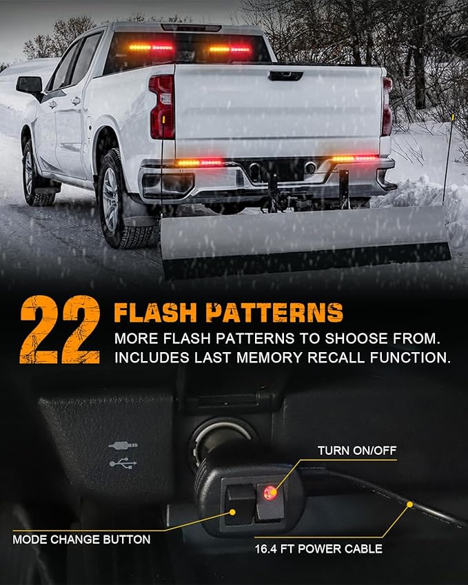 XRIDONSEN 2x 10.7 inch Amber Red Emergency Lights 24 LED Warning Flashing Safety Dash Side Window Front/Rear Windshield Strobe Lights Traffic Advisor Bar for Tow/Plow Trucks Construction Vehicles