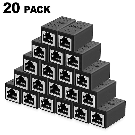 RJ45 Inline Coupler Ethernet Extender Cat7 Cat6 Cat5e Ethernet Coupler Female to Female(RJ45 Coupler Black 20 Pack)