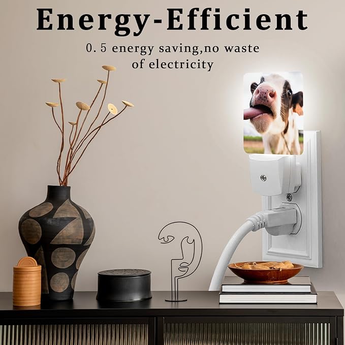Cute Cow Night Light, Plug-into Wall Farmhouse Animals Nightlight Lamp with Dusk to Dawn Sensor, Led Lamp 0.5W Energy Efficient for Boys Girls Adults Home Decor