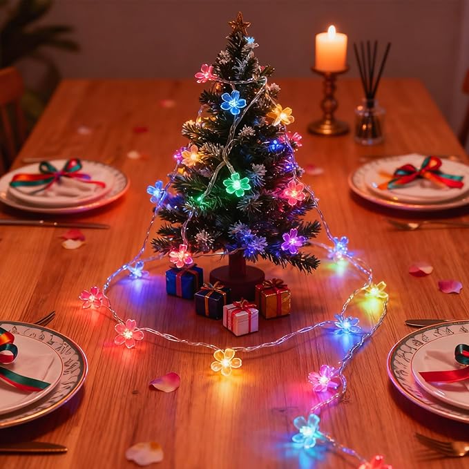 Flower Fairy String Lights, 33ft 100 LED Cherry Blossom Plug in Easter Christmas Tree Hanging Décor Lamp, Garden Bedroom Indoor Decorations for Fence, Wedding Birthday Party (Multicolor)