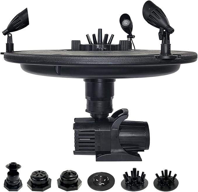 HALF OFF PONDS Floating Fountain, 1/2 HP Pond Aerator, 100 ft Cord, 6,100 GPH Water Pump, 9 Spray Patterns, Color-Changing LED Lights, for Ponds & Water Gardens