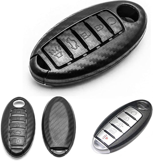 x xotic tech Matte Black Carbon Fiber Pattern ABS Key Fob Shell Cover Case, Compatible with Nissan Titan Altima GT-R 370Z Maxima Infiniti Q50 Q60 Q70 QX50 G37 5-Button Smart Keyless Entry Key