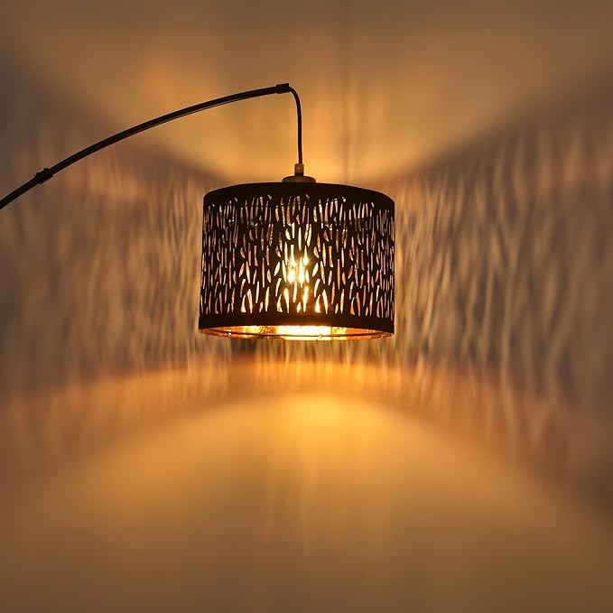 Dimmable Floor Lamp-3 Lights Arc Floor Lamps for Living Room,Modern Tall Standing Lamp With Black Drum Hollow-carved Design Shades,Gothic Mid Century Tree Floor Lamp for Bedroom Corner,Bulbs Included